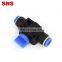 SNS HVFF Series quick connect reducing straight PU tube plastic air hose connector flow control hand valve pneumatic fitting