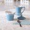 Ceramic matte blue embossment tea set