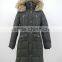 women puffer quilted knee length duck down jacket with fur hood
