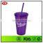 double wall plastic 16oz promotional mug with straw