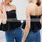 Women Denim Pleated Corset in Washed Black Crop Top and Skirt Clothes 2017