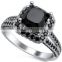 Self-designed brass/sterling silver micro paved jewelry black diamond ring set for men and women