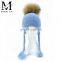 Kids Cute Pigtail Raccoon Fur Pompom Cap Warm Winter Hat Children Beanie Hat