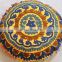 Double Multi Embroidered 100% Cotton Indian Round Suzani Pillows, Cushion Cover 16x16, Home Decorative Throw Pillow Shams