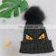Embroidered Logo 100% Acrylic Knitted Hats Pompoms Cap pompom hat