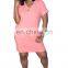 Casual Women Solid Color V-Neck Shorts Sleeve Mini Dress Fashion Bodycon Dresses With Pockets For Three Colors Fitness Home Wear