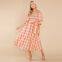 Summer Slim One-neck Off-the-shoulder Plaid Print Beach Dress