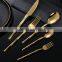 Kitchen Spoon Fork Wedding Bamboo Handle Stainless Steel Silverware Cutlery Set Gold Flatware