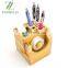 High Quality Bamboo Desk Square Pen Pencil Holder Stand Office Organizer With Tape Dispenser