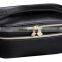 Black Leather makeup vanity case, double room cosmetic bag with mirror,custom make leather cosmetic travel case