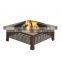 Natural Slate Tile Square Wood Burning Fire Pit Table