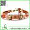 Bright Orange Alloy Bracelets Genuine Leather Charm Rope Bracelet Alloy Beaded Leather Cuff Unisex Bracelet