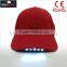 100% cotton 6 panels red cap with built-in LED light