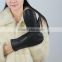 cheap price fashion fur Lined ladies black Leather Mitten & gloves