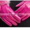 Hot Pink Lamb Leather Gloves With Fluffy Fox Fur Trim Fashion Leather Wrist Gloves