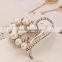 New Peach Heart Pearl Rhinestone Crystal Brooch Pin Women Dress Jewelry