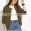 Olive Green Drop Shoulder Ladies Bomber Jacket With Zip Pocket