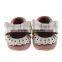 Two Color Matching Leather Moccains for Baby Girls, Lovely Baby Girl Leather Shoes