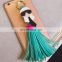 Fashion leather tassel monster keyring for ladies bag leather accessory
