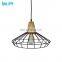 Retro Industry Unique Design vintage Indoor Iron Cage Cone Shape Wooden Pendant Lamp