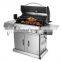 Household Commercial Outdoor Family Day Use 6 Burner+1 Side Burner Gas Grill with Cabinets Wheels Stainless Steel Gas BBQ Grill