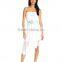 new trendy glamorous women dress chiffon layered Hi-Lo sexy strapless ribbion waistband above knee prom dresses