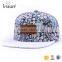 Custom fashion floral cap snapback embossed brown leather patch