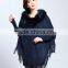 2015 Europe and United States new upmarket collars printing long tassels knitting cape coat female