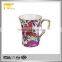 Lead Free gold rim ceramic promotional thermo drinking coffee mug with flower pattern