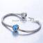 D163 blue enamel silver charm beads,white star with crystal for decoration