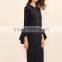 Black Bell Sleeve Split Hem Tee Dress Polyester Spandex Long Sleeve Round Neck Casual Midi Dress