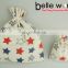 Customized size stars printing gift fabric drawstring jute bag