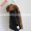 Demountable raccon fur lining natural fur down coat with raccoon fur collar
