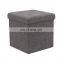 Customized Modern Faux Linen fabric covered Foldable storage ottoman with four buttons Living room furniture