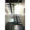 High Quality Indoor Glass-Wood Black Walnut Straight Staircases