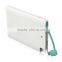 Ultra slim credit card shape portable power bank charger with custom logo print, i phone connector and optional capacity