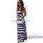 Nautical Navy Blue Stripe Print Strapless kaftan maxi dress wholesale