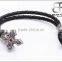 Tribal Steel Brown Leather Bracelet with Cross flower for Men with Stainless Steel Rocker Clasp of 21cm