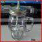 Creative Shaped Unique Design 16oz Storage Container Handle Glass Skull Mason Jar With Lid & Straw