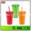16 Ounce Double Wall Plastic Cold Tumbler With Straw