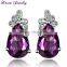 New Elegant Amethyst Purple Crystal Stud Earrings for Women Platinum Plated Gold Earring Crystal Earrings