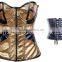 2017 new Gothic Corset Leather front zip back bandage golden corset