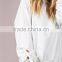 MGOO Plain White Women Sweatshirt Long Sleeve Blank Eyelet Ribbon Tie Pullover Ivory