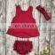 2019 Summer red girls dress & ruffle bloomer pants & headband 3pc set