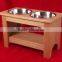 Custom Logo Red Stain Color Solid Wooden Pet Feeder,double Bowl Wooden Pet Feeder