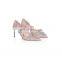 Pink color with flowers design women shinning and glittering upper pumps high heels sandals shoes