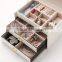 White Leather Jewelry Box,Cosmetic Jewelry Travel Case, Lock Jewelry Storage Case Organizer