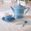 Ceramic matte blue embossment tea set