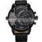 WEIDE dual time zone classic black stainless steel wrist watch WH3301