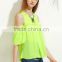 Blouses latest fashion design women clothing Green Cold Shoulder Pleated Half Sleeve Blouse